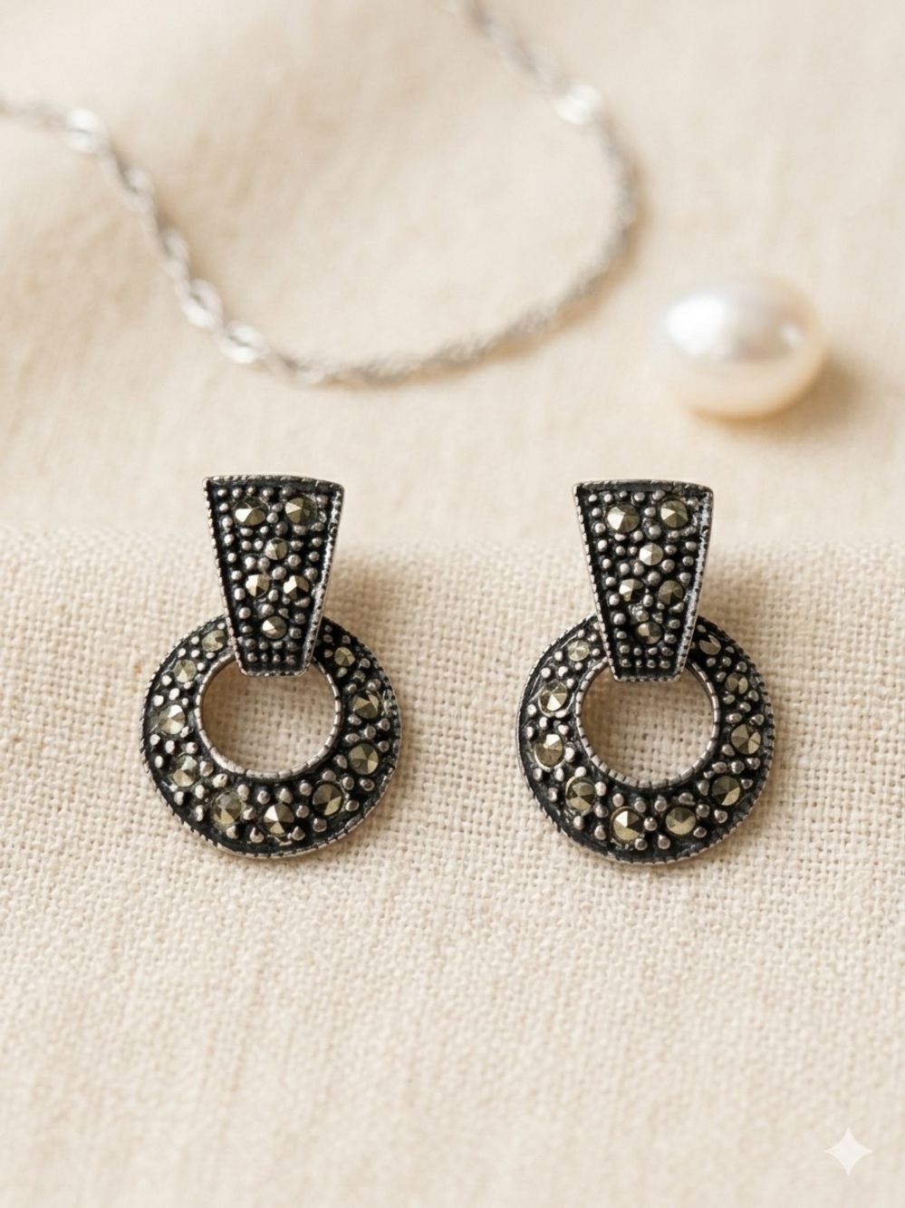 Vintage BOMA 925 Sterling Silver Marcasite Drop Earrings